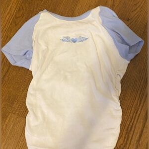 White and light blue t-shirt with embroidery